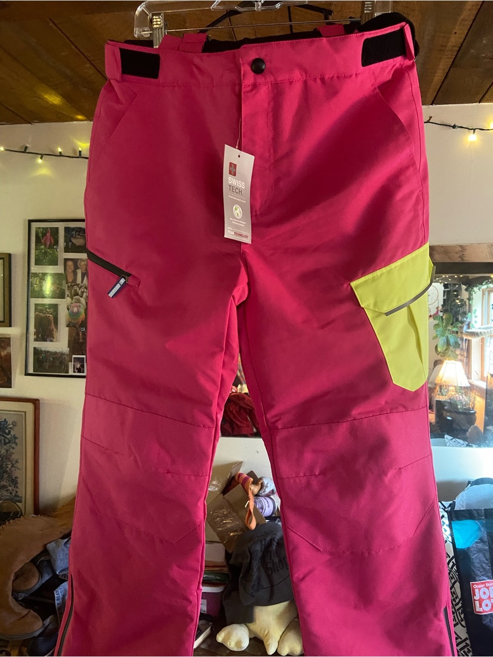 Swiss Tech Bright Pink Snow Pants with Lime Pocket Accent